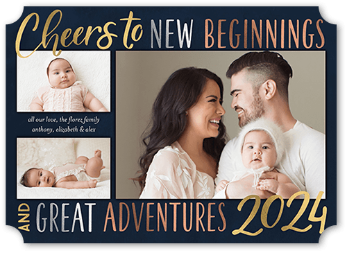 New Beginnings New Year's Card, Black, 5x7 Flat, New Year, 100% Recycled Cardstock , Ticket