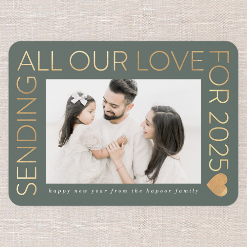 Sending All Our Love New Year's Card, Green, 5x7 Flat, New Year, Standard Smooth Cardstock, Rounded