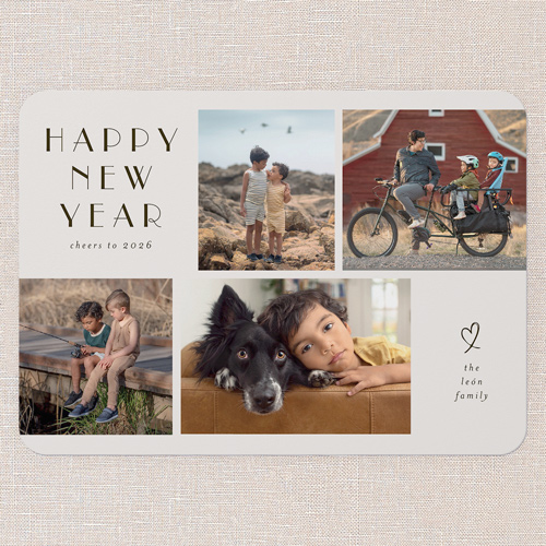 Simple Photo Frames New Year's Card, Grey, 5x7 Flat, Write Your Own, Pearl Shimmer Cardstock, Rounded, Whisper Gray