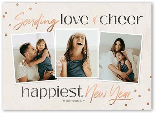 Cheerful Sentiment New Year's Card, Grey, 5x7 Flat, New Year, Luxe Double-Thick Cardstock, Square