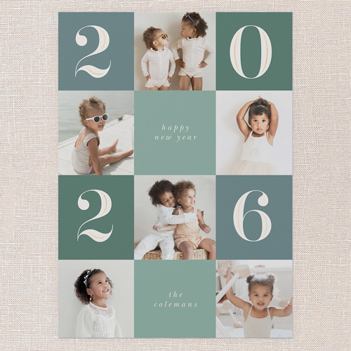 Checkerboard Year New Year's Card, Green, 5x7 Flat, New Year, Standard Smooth Cardstock, Square, Mantis