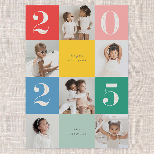 Checkerboard Year New Year's Card, Pink, 5x7 Flat, New Year, Pearl Shimmer Cardstock, Square