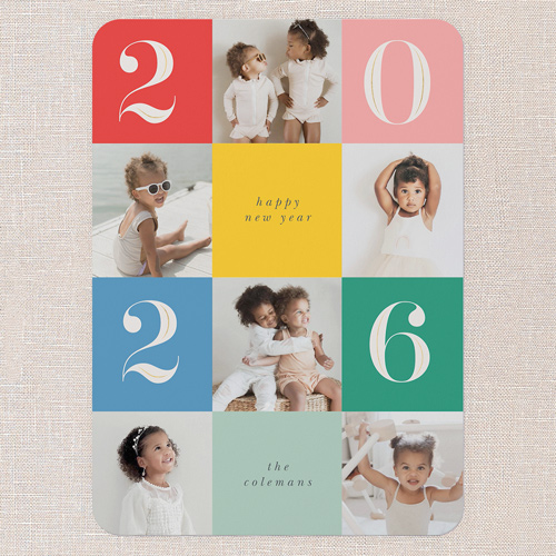 Checkerboard Year New Year's Card, Pink, 5x7 Flat, New Year, Matte, Signature Smooth Cardstock, Rounded, Salmon