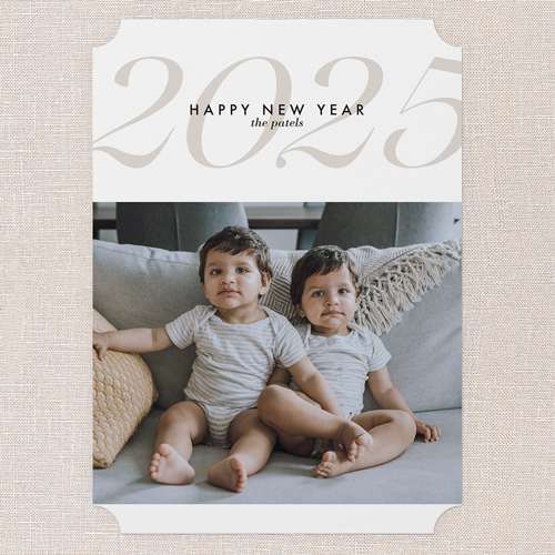 Large Year Header New Year's Card, White, 5x7 Flat, New Year, Pearl Shimmer Cardstock, Ticket