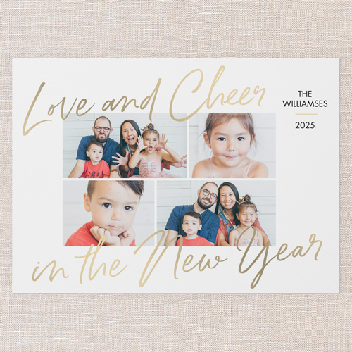 Cheerful New Year New Year's Card, White, 5x7 Flat, New Year, Luxe Double-Thick Cardstock, Square