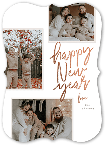 Handwritten New Year New Year's Card, White, 5x7 Flat, New Year, Pearl Shimmer Cardstock, Bracket