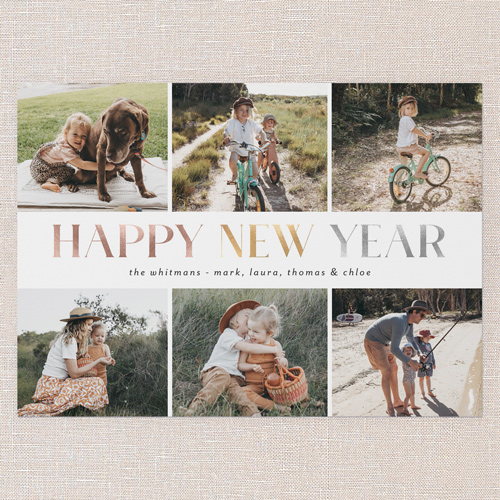 Deco Delight New Year's Card, White, 5x7 Flat, New Year, Pearl Shimmer Cardstock, Square