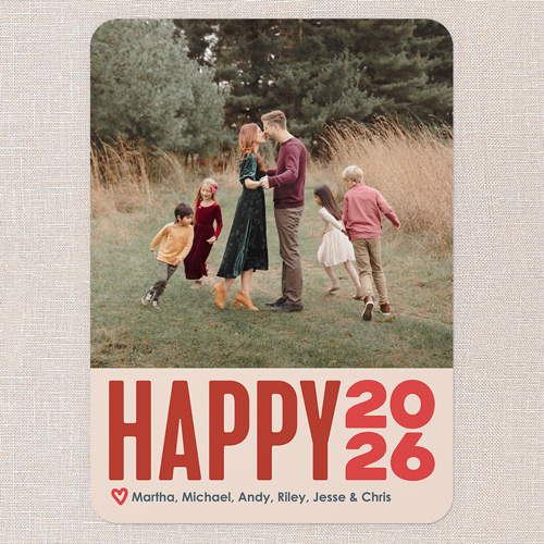 Jolly Year New Year's Card, Red, 5x7 Flat, New Year, Pearl Shimmer Cardstock, Rounded, Red