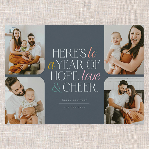 Hope Love Cheer New Year's Card, Blue, 5x7 Flat, New Year, Pearl Shimmer Cardstock, Square