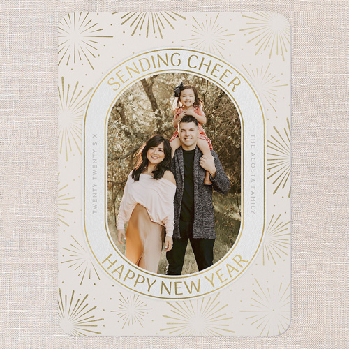 Festive Fireworks New Year's Card, Beige, 5x7 Flat, New Year, Standard Smooth Cardstock, Rounded, Cream