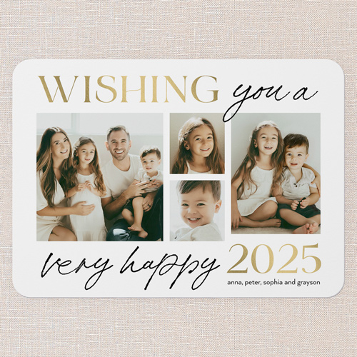 Very Happy New Year's Card, White, 5x7 Flat, New Year, Pearl Shimmer Cardstock, Rounded