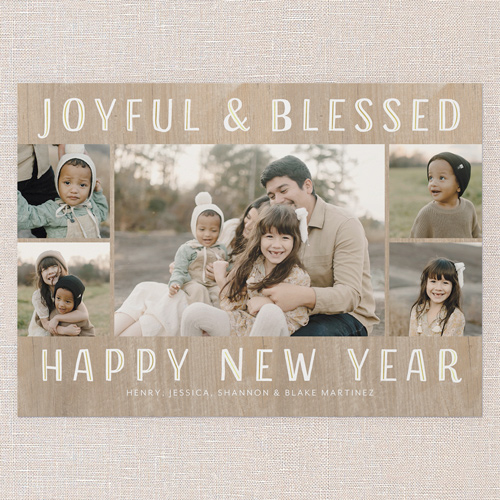 Rustic Joyful Wishes New Year's Card, Beige, 5x7 Flat, New Year, Luxe Double-Thick Cardstock, Square, Nude