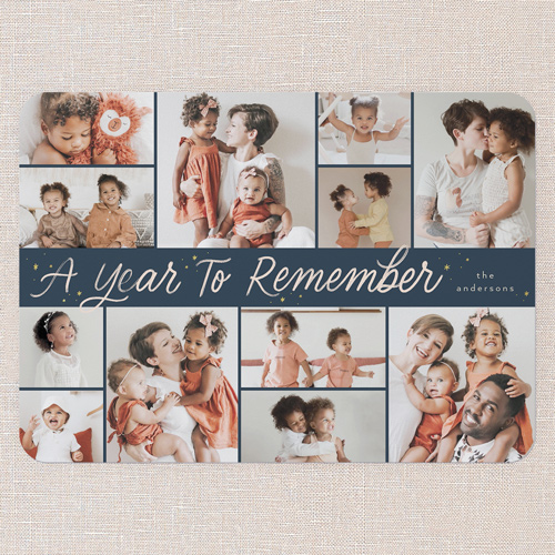 Starry Reflections New Year's Card, Blue, 5x7 Flat, New Year, 100% Recycled Cardstock , Rounded, Indigo