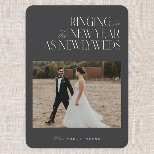 Modern Newlywed New Year's Card, Grey, 5x7 Flat, New Year, Pearl Shimmer Cardstock, Rounded, Charcoal
