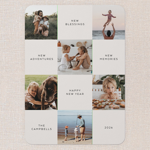 Grid Reflections New Year's Card, Beige, 5x7 Flat, New Year, Matte, Signature Smooth Cardstock, Rounded, Beige