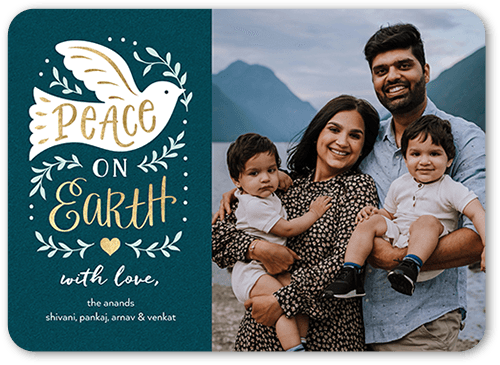 Peace Family Photo Religious Christmas Card, Blue, 5x7 Flat, Religious, Matte, Signature Smooth Cardstock, Rounded