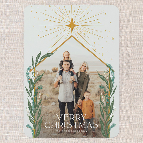 Brightest Star Religious Christmas Card, Yellow, 5x7 Flat, Religious, Pearl Shimmer Cardstock, Rounded