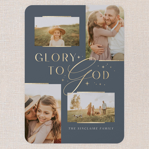 Gleaming Glory Religious Christmas Card, Blue, 5x7 Flat, Religious, 100% Recycled Cardstock , Rounded, Navy