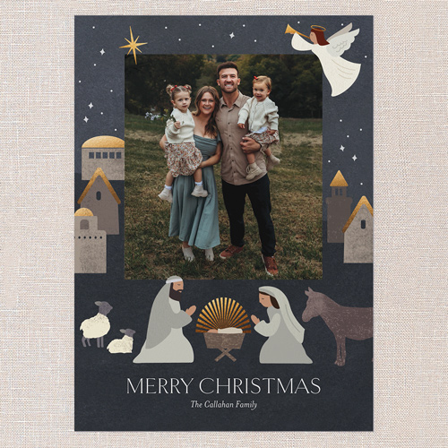 Editable Nativity Scene Religious Christmas Card, Blue, 5x7 Flat, Religious, Standard Smooth Cardstock, Square, Navy