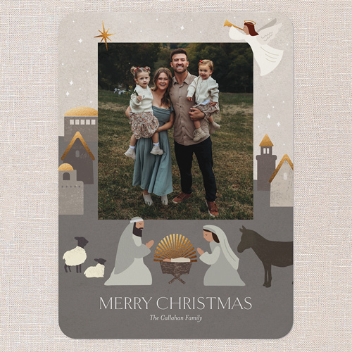 Editable Nativity Scene Religious Christmas Card, Beige, 5x7 Flat, Religious, Pearl Shimmer Cardstock, Rounded, Cream