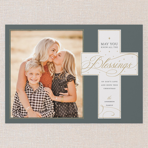 Blissful Cross Religious Christmas Card, Green, 5x7 Flat, Religious, Luxe Double-Thick Cardstock, Square, Tree