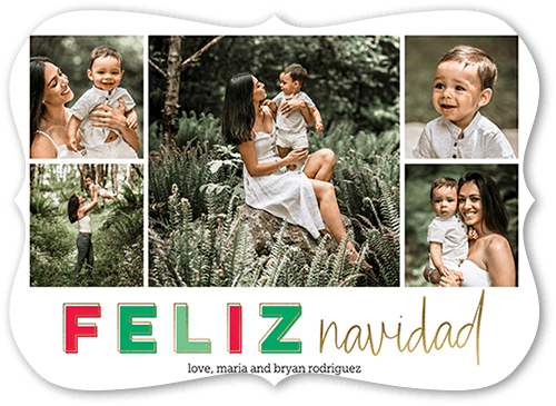 Colorful Modern Tarjeta de Navidad, Green, 5x7 Flat, Feliz Navidad, Pearl Shimmer Cardstock, Bracket