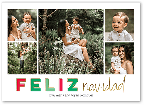 Colorful Modern Tarjeta de Navidad, Green, 5x7 Flat, Feliz Navidad, Luxe Double-Thick Cardstock, Square