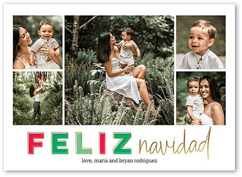 Colorful Modern Tarjeta de Navidad, Green, 5x7 Flat, Feliz Navidad, Matte, Signature Smooth Cardstock, Square