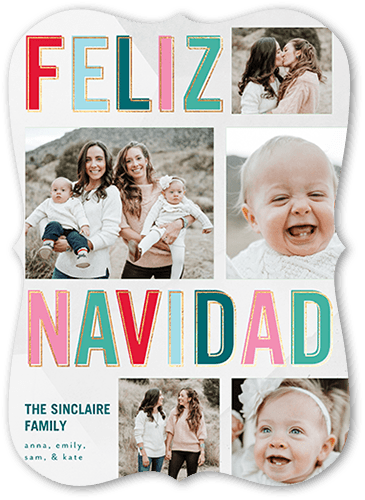 Bright Feliz Tarjeta de Navidad, Blue, 5x7 Flat, Feliz Navidad, 100% Recycled Cardstock , Bracket