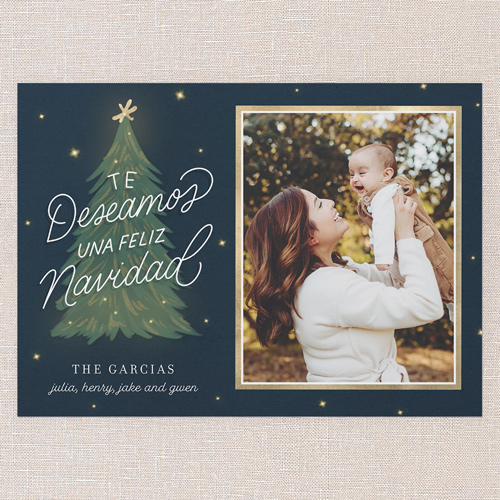 Lovely Tree Tarjeta de Navidad, Blue, 5x7 Flat, Feliz Navidad, Matte, Signature Smooth Cardstock, Square, Nautical