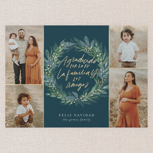 Wonderous Wreath Tarjeta de Navidad, Blue, 5x7 Flat, Feliz Navidad, Standard Smooth Cardstock, Square, Nautical