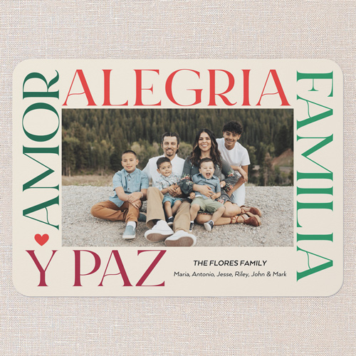 Joyful Words Tarjeta de Navidad, Beige, 5x7 Flat, Feliz Navidad, 100% Recycled Cardstock , Rounded, Antique White