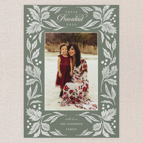 Leafy Embrace Tarjeta de Navidad, Green, 5x7 Flat, Feliz Navidad, Standard Smooth Cardstock, Square, Mantis
