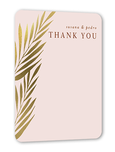 Brilliant Pampas Wedding Thank You Card, Brown, Gold Foil, 5x7 Flat, Pearl Shimmer Cardstock, Rounded