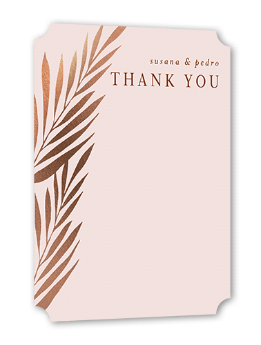Brilliant Pampas Wedding Thank You Card, Brown, Rose Gold Foil, 5x7, Pearl Shimmer Cardstock, Ticket