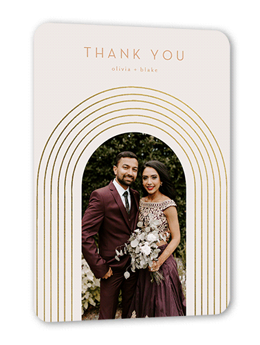 Arch Skyward Wedding Thank You Card, Grey, Gold Foil, 5x7 Flat, Matte, Signature Smooth Cardstock, Rounded