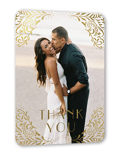 Wonderful Weave Thank You Card, Orange, Gold Foil, 5x7 Flat, Matte, Signature Smooth Cardstock, Rounded