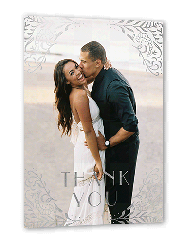 Wonderful Weave Thank You Card, Orange, Silver Foil, 5x7 Flat, Matte, Signature Smooth Cardstock, Square, Caramel