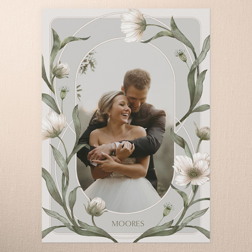 Enveloping Perennial Wedding Thank You Card, Gray, 5x7 Flat, Pearl Shimmer Cardstock, Square