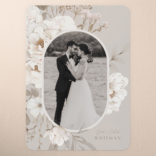 Full Bloom Wedding Thank You Card, Gray, 5x7 Flat, Matte, Signature Smooth Cardstock, Rounded