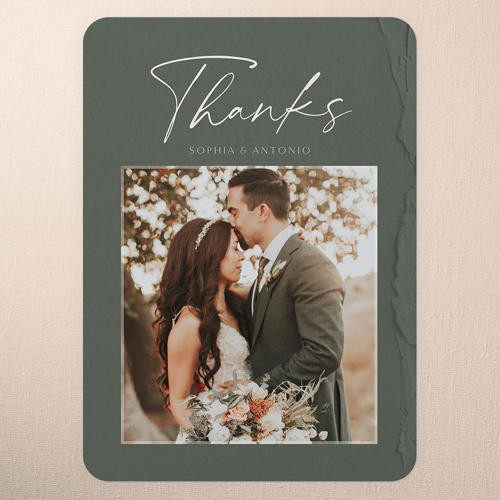 Torn Textures Wedding Thank You Card, Green, 5x7 Flat, Pearl Shimmer Cardstock, Rounded