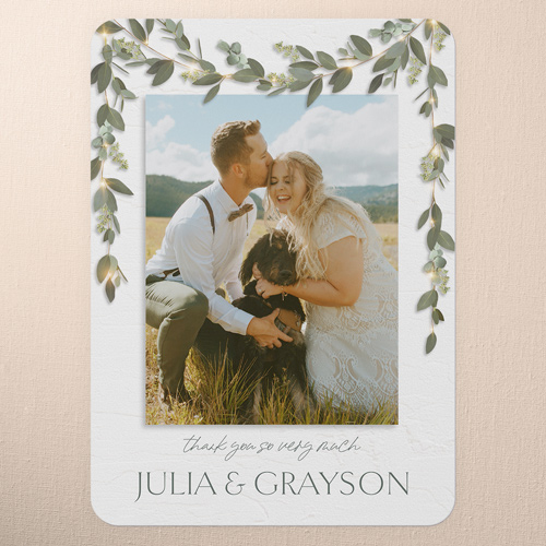 Laced Laurels Wedding Thank You Card, White, 5x7 Flat, Standard Smooth Cardstock, Rounded