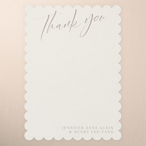 Classic Beauty Wedding Thank You Card, Beige, none, 5x7 Flat, Pearl Shimmer Cardstock, Scallop