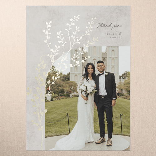 Beaming Branch Wedding Thank You Card, Gray, Gold Foil, 5x7 Flat, Pearl Shimmer Cardstock, Square