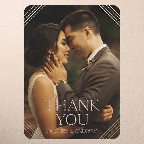 Diamond Deco Wedding Thank You Card, Green, Rose Gold Foil, 5x7 Flat, Matte, Signature Smooth Cardstock, Rounded, Green