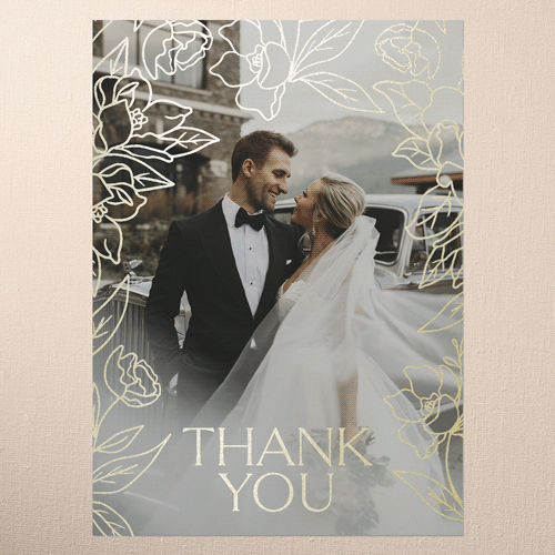 Floral Fantasy Wedding Thank You Card, Beige, Gold Foil, 5x7 Flat, Luxe Double-Thick Cardstock, Square, Cream