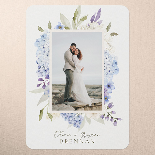 Hydrangea Highlight Wedding Thank You Card, Blue, 5x7 Flat, Standard Smooth Cardstock, Rounded, Blue