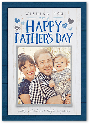 Rustic Hearts Father's Day Card, Blue, 5x7 Flat, Pearl Shimmer Cardstock, Square