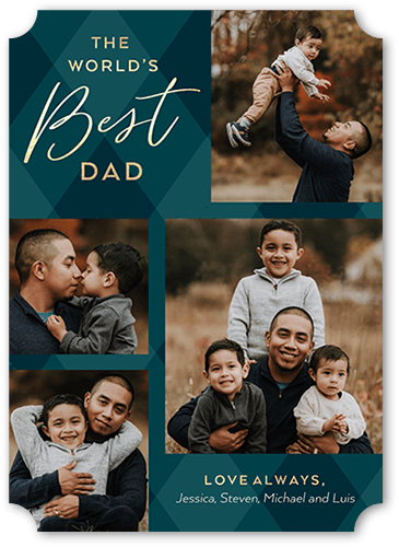 Best Dad Plaid Father's Day Card, Blue, 5x7 Flat, Pearl Shimmer Cardstock, Ticket