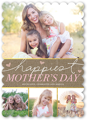 Happiest Hearts Mother's Day Card, Brown, White, Pearl Shimmer Cardstock, Scallop